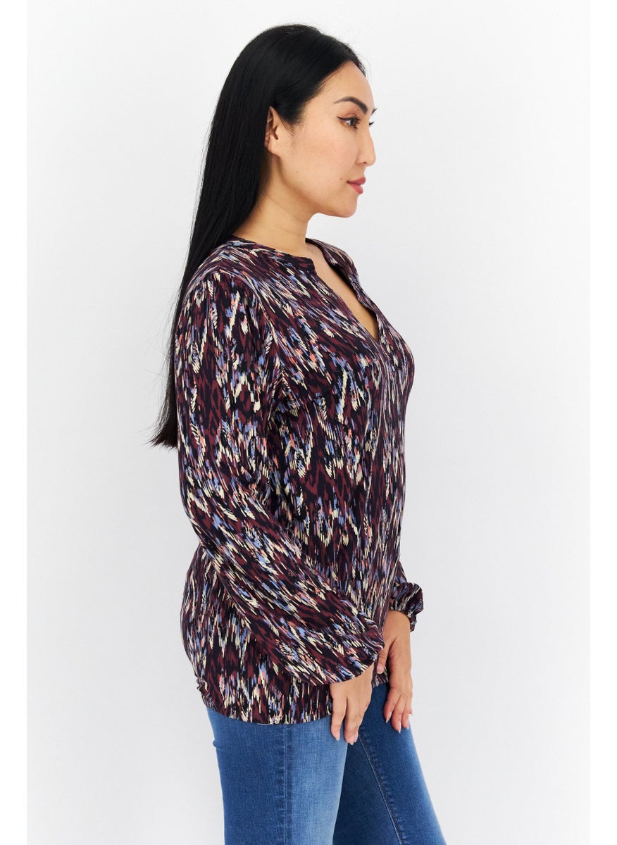 s.Oliver Women V-Neck Long Sleeve Allover Print Blouse, Navy  - Image 3