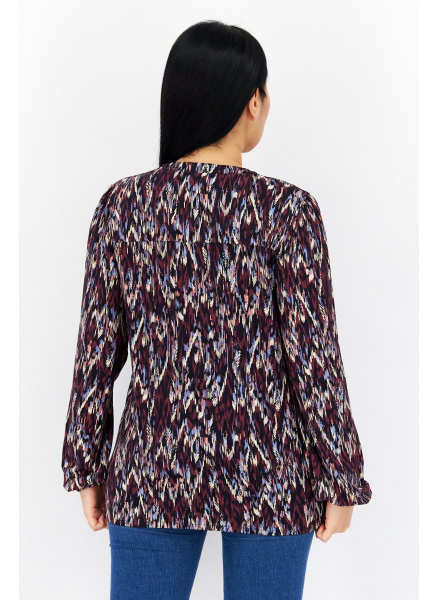 s.Oliver Women V-Neck Long Sleeve Allover Print Blouse, Navy  - Image 2