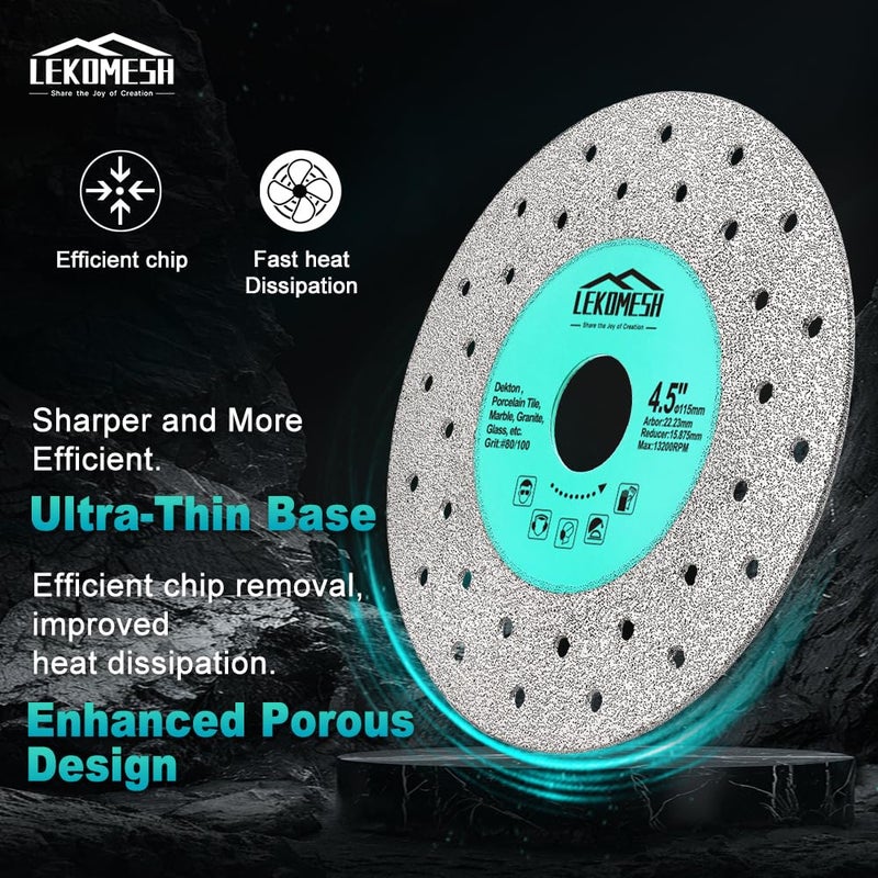 LEKOMESH Rock Slab Grinding Disc â€“ 4.5 Inch Glass Cutting Disc 5PCS, Angle Grinder Diamond Blade for Tile Cutting Disc, Tile Grinder Blade for Stone, Marble, Granite, Glass - Image 3