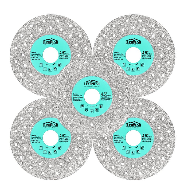 LEKOMESH Rock Slab Grinding Disc â€“ 4.5 Inch Glass Cutting Disc 5PCS, Angle Grinder Diamond Blade for Tile Cutting Disc, Tile Grinder Blade for Stone, Marble, Granite, Glass - Image 1