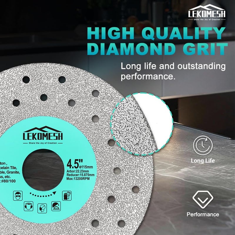 LEKOMESH Rock Slab Grinding Disc â€“ 4.5 Inch Glass Cutting Disc 5PCS, Angle Grinder Diamond Blade for Tile Cutting Disc, Tile Grinder Blade for Stone, Marble, Granite, Glass - Image 4