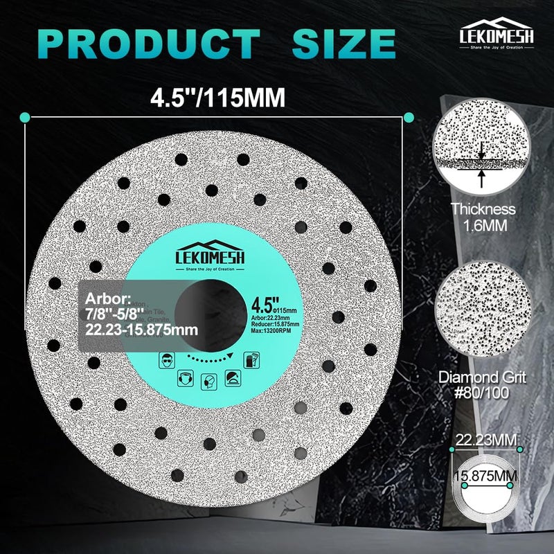LEKOMESH Rock Slab Grinding Disc â€“ 4.5 Inch Glass Cutting Disc 5PCS, Angle Grinder Diamond Blade for Tile Cutting Disc, Tile Grinder Blade for Stone, Marble, Granite, Glass - Image 2