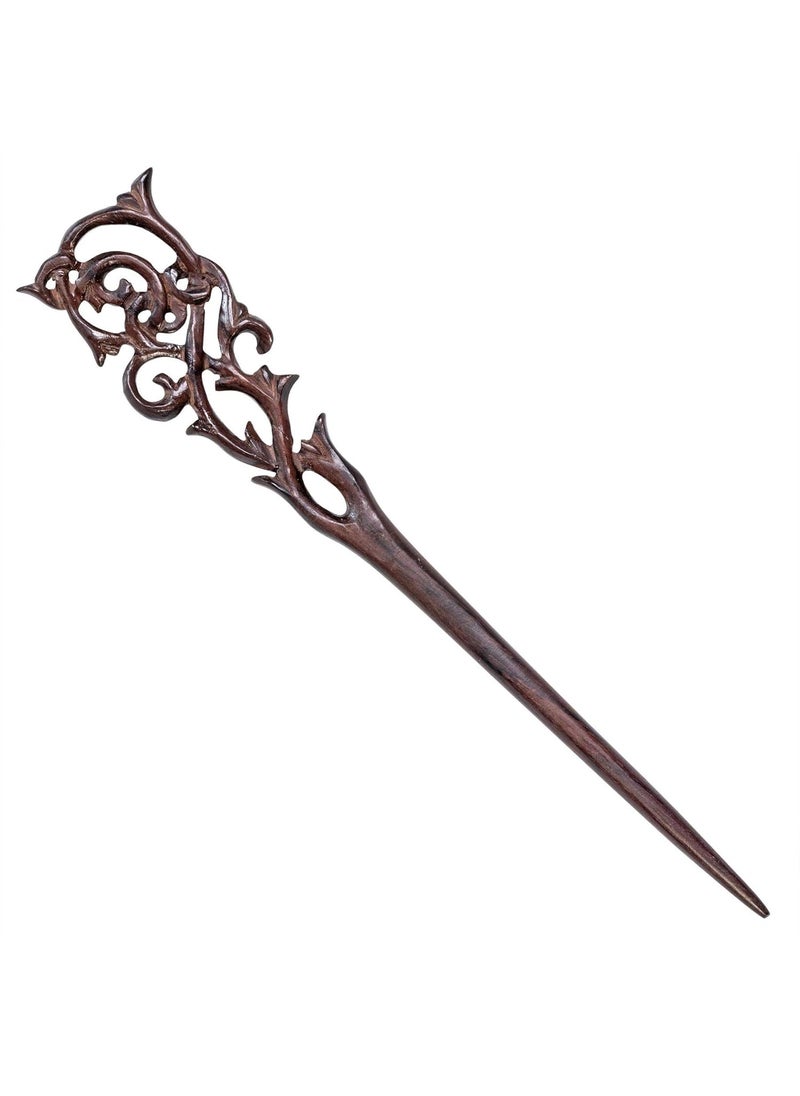 81stgeneration Womens Brown Natural Wood Wooden Double Prong Antique Style Ornate Carved Hair Stick Hairpin 
