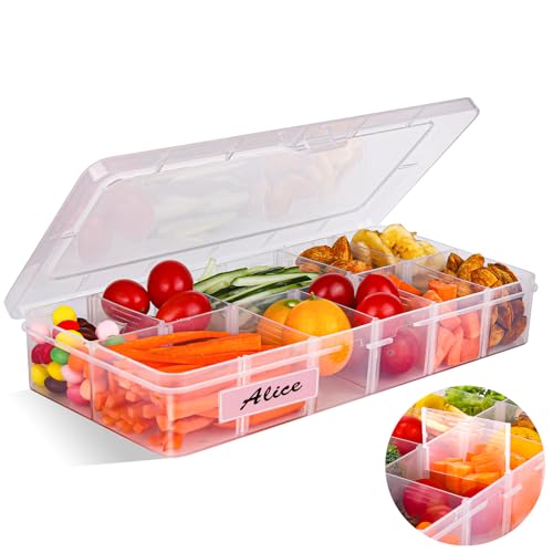 AIERSA Reusable Snack Containers with LidsSnack Box Containers for Kids12 CompartmentsAdjustable Divided Snack Box with 30 Labels for SchoolWork and Travel 1 Pack