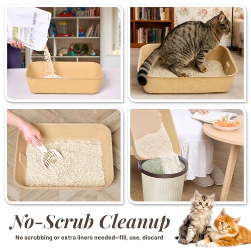KAKKUE 4 Pack Disposable Cat Litter Boxes, Durable Leak-Proof Cardboard Kitty Litter Trays for Temporary Use, Litter Box Liners & Travel, Ideal for Picky Cats - Image 5