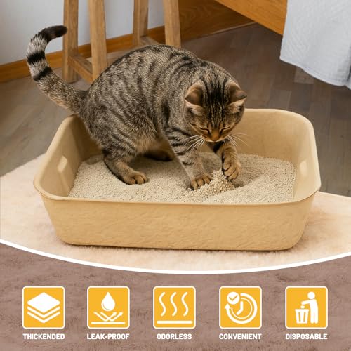 KAKKUE 4 Pack Disposable Cat Litter Boxes, Durable Leak-Proof Cardboard Kitty Litter Trays for Temporary Use, Litter Box Liners & Travel, Ideal for Picky Cats - Image 3