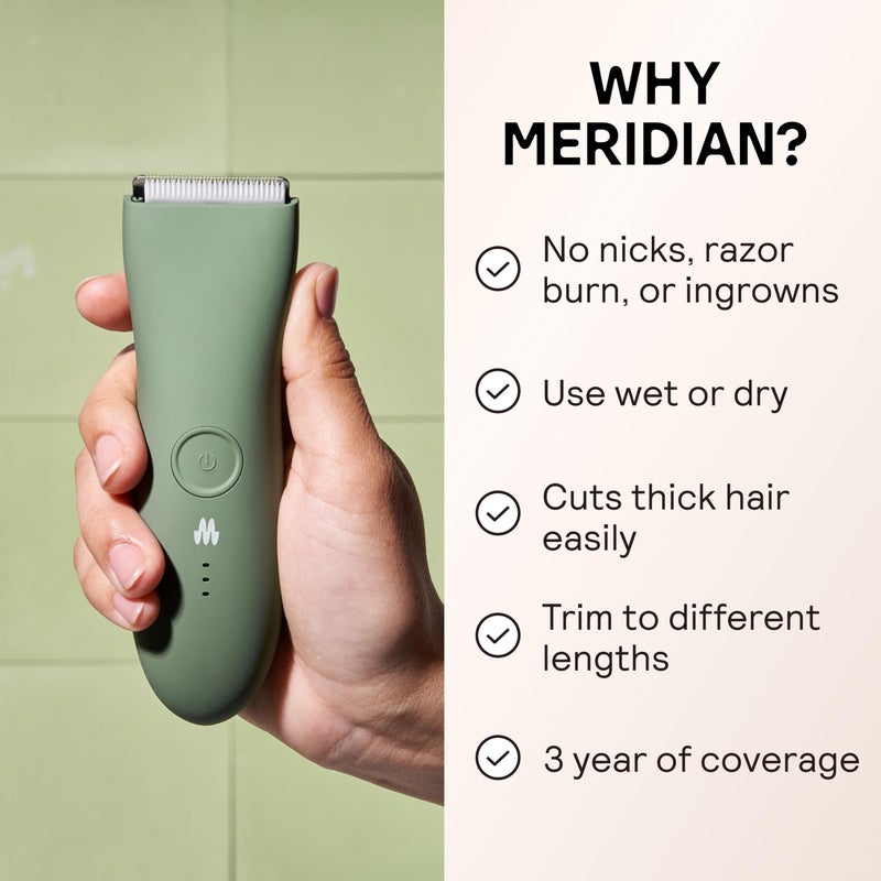 Meridian ميريديان ماكينة الحلاقة الأصلية - ماكينة حلاقة شعر الجسم للرجال، ماكينة حلاقة كهربائية لشعر العانة والصدر والساقين والبكيني، مقاومة للماء وقابلة لإعادة الشحن، حكيم - Image 2