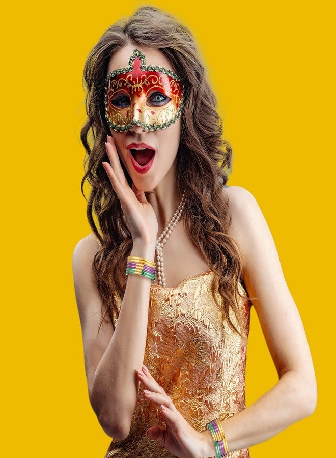 تونديامو أساور تونديمو ماردي غرا، أساور جيلي لامعة، أساور سيليكون محشوة بالجيلي مع فيونكة، مجوهرات قابلة للتكديس، أساور بنفسجية وخضراء وذهبية للنساء، هدايا حفلات الكرنفال (100 قطعة) - Image 5