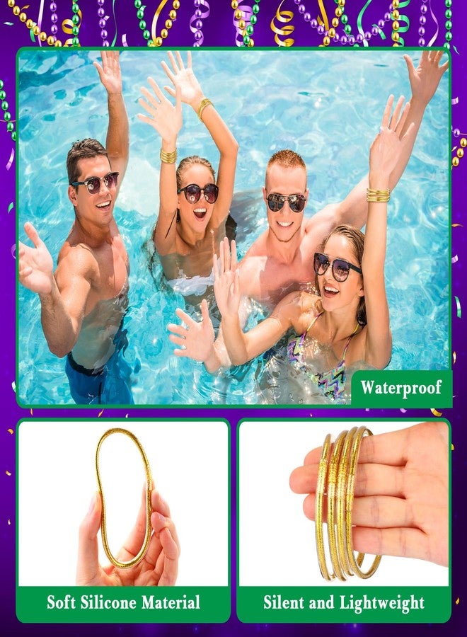 تونديامو أساور تونديمو ماردي غرا، أساور جيلي لامعة، أساور سيليكون محشوة بالجيلي مع فيونكة، مجوهرات قابلة للتكديس، أساور بنفسجية وخضراء وذهبية للنساء، هدايا حفلات الكرنفال (100 قطعة) - Image 2