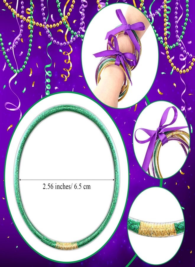 تونديامو أساور تونديمو ماردي غرا، أساور جيلي لامعة، أساور سيليكون محشوة بالجيلي مع فيونكة، مجوهرات قابلة للتكديس، أساور بنفسجية وخضراء وذهبية للنساء، هدايا حفلات الكرنفال (100 قطعة) - Image 4