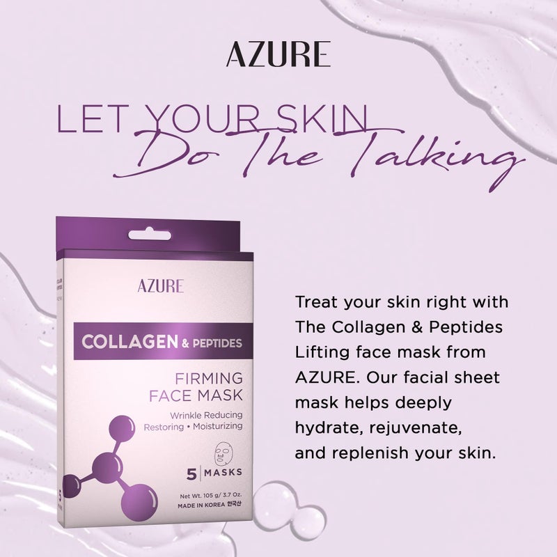 Azure Cosmetics Collagen & Peptides Lifting Facial Sheet - Restoring, Smoothing & Moisturizing Face Mask - Helps Reduce Fine Lines & Wrinkles, Smooths & Repairs - Skin Care Made in Korea - Pack of 5 - Image 3