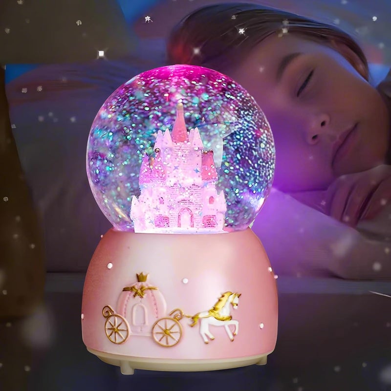 HAKSEIFA Snow Globes,Pink Castle Music Snowglobes with LED Lights,Automatic Snow Fall Effect,Home Decor for Kids Room Essentials Birthday Christmas Festival Gift for 5-16 Year Old Girls (Pink1) - Image 3