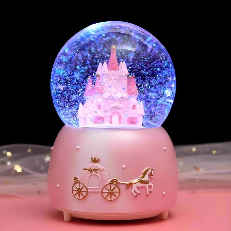HAKSEIFA Snow Globes,Pink Castle Music Snowglobes with LED Lights,Automatic Snow Fall Effect,Home Decor for Kids Room Essentials Birthday Christmas Festival Gift for 5-16 Year Old Girls (Pink1) - Image 1
