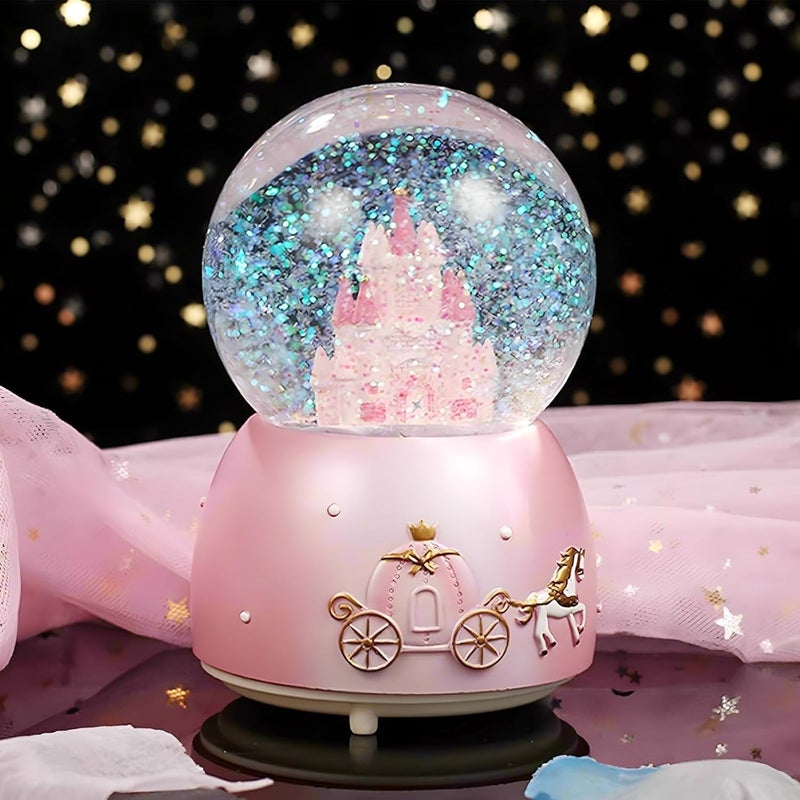 HAKSEIFA Snow Globes,Pink Castle Music Snowglobes with LED Lights,Automatic Snow Fall Effect,Home Decor for Kids Room Essentials Birthday Christmas Festival Gift for 5-16 Year Old Girls (Pink1) - Image 4