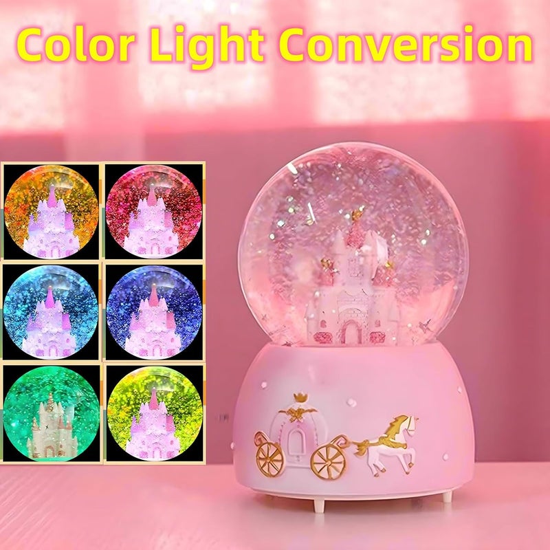 HAKSEIFA Snow Globes,Pink Castle Music Snowglobes with LED Lights,Automatic Snow Fall Effect,Home Decor for Kids Room Essentials Birthday Christmas Festival Gift for 5-16 Year Old Girls (Pink1) - Image 2