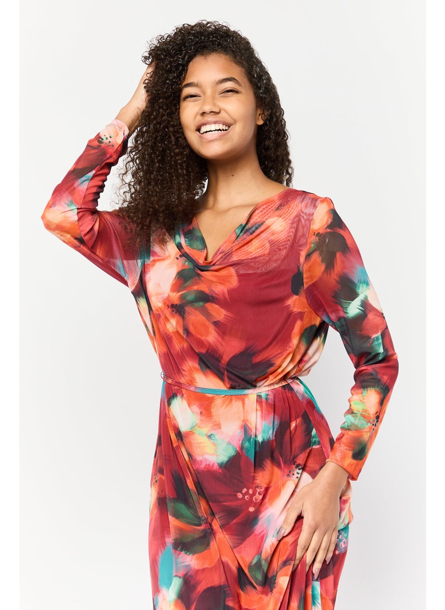 Kathy Ireland - Women Floral Print Midi Dress, Multicolour - Image 1