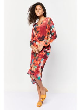 Women Floral Print Midi Dress, Multicolour