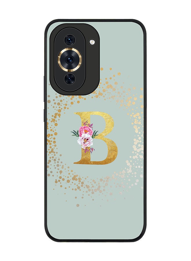 Stylizedd Rugged Black edge case for Huawei nova 10 Pro Slim fit Soft Case Flexible Rubber Edges TPU Gel Thin Cover - Custom Monogram Initial Letter Floral Pattern Alphabet - B (Light Grey) - Image 1