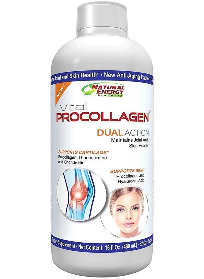 Natural Energy - Vital Procollagen - Liquid Hydrolyzed Collagen Protein with Hyaluronic Acid and Glucosamine Chondroitin Sulfate Anti-Aging Factor for Men and Women 16oz |New Snickerdoodle Flavor| - Image 1