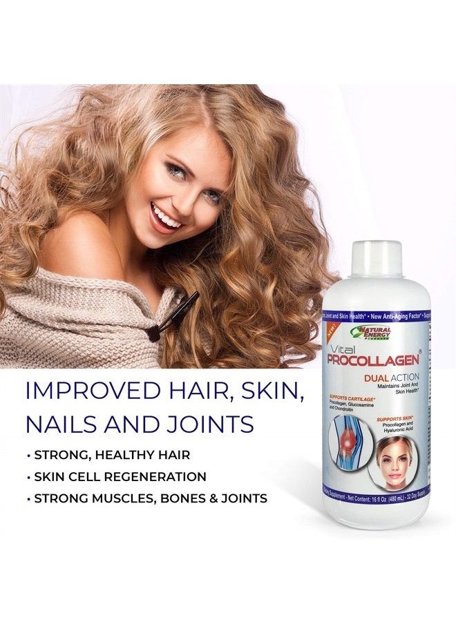 Natural Energy - Vital Procollagen - Liquid Hydrolyzed Collagen Protein with Hyaluronic Acid and Glucosamine Chondroitin Sulfate Anti-Aging Factor for Men and Women 16oz |New Snickerdoodle Flavor| - Image 1