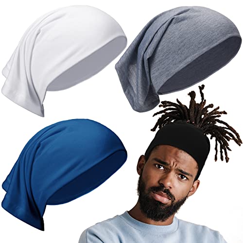 Sintege 4 Pcs DreadLocks Tube Sock Wide Elastic Headband Loc Cap Long Hair Dreads Head Wrap Unisex Spandex for Women MenBlack White Grey and Blue 12 x 98 Inches - Image 2