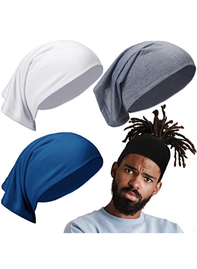 Sintege 4 Pcs DreadLocks Tube Sock Wide Elastic Headband Loc Cap Long Hair Dreads Head Wrap Unisex Spandex for Women MenBlack White Grey and Blue 12 x 98 Inches - Image 1