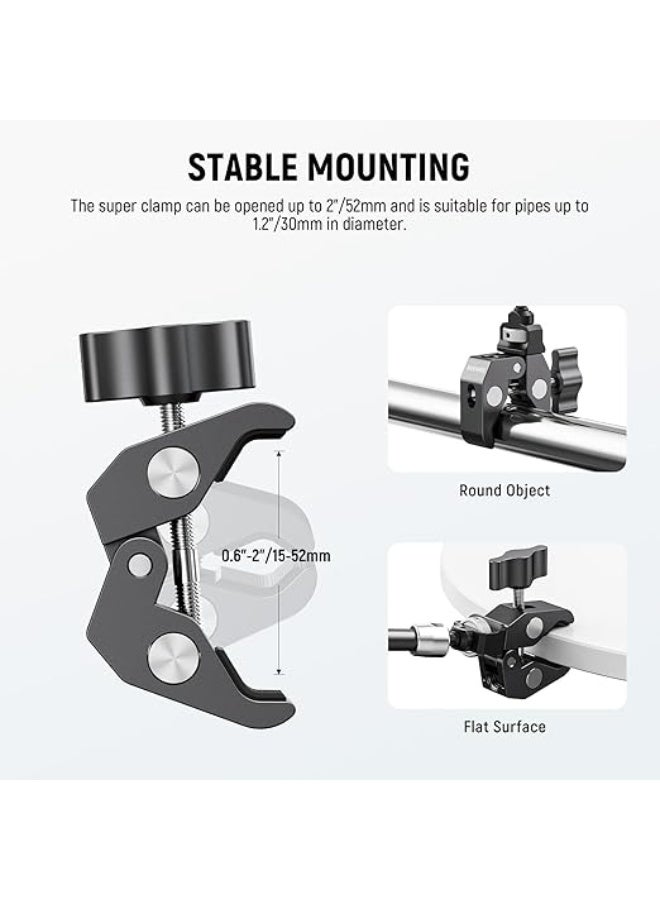 NEEWER 11" Articulating Magic Arm Clamp Mount with Super Clamp, Camera Monitor Mount with 1/4" 3/8" ARRI Locating Pins & Holes for DSLR Action Camera Video Light Compatible with SmallRig Cage, ST16C - Image 3