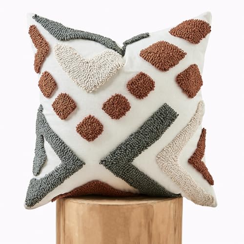lifein 18x18 Pillow Covers-Throw Pillow Cover,Tufted Boho Jacquard Pillow Covers,Farmhouse Decorative Pillow Cover,Pillow Cases for Couch,Sofa,Bed,Chair,Living Room,Home Decor(18x18inch) - Image 1