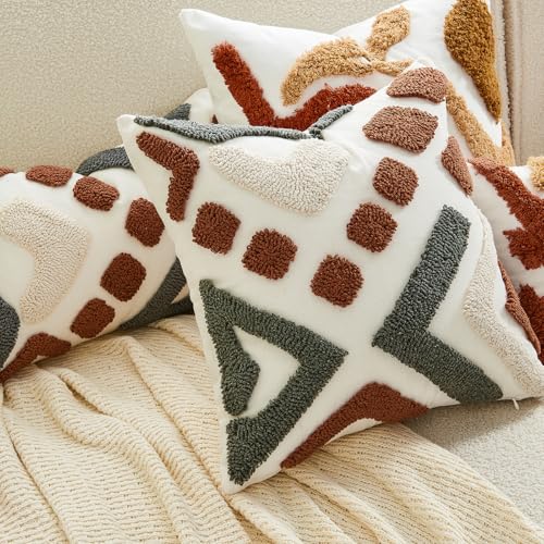 lifein 18x18 Pillow Covers-Throw Pillow Cover,Tufted Boho Jacquard Pillow Covers,Farmhouse Decorative Pillow Cover,Pillow Cases for Couch,Sofa,Bed,Chair,Living Room,Home Decor(18x18inch) - Image 3