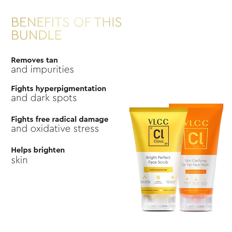 VLCC مجموعة VLCC كلينك لتفتيح البشرة وإزالة السمرة | غسول الوجه المنقي من السمرة - 150 مل مع حمض الجليكوليك + مقشر الوجه برايت بيرفكت - 100 جرام مع الذهب الغروي - Image 3