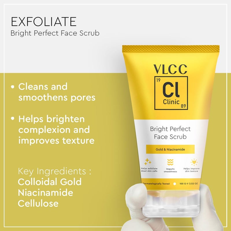VLCC مجموعة VLCC كلينك لتفتيح البشرة وإزالة السمرة | غسول الوجه المنقي من السمرة - 150 مل مع حمض الجليكوليك + مقشر الوجه برايت بيرفكت - 100 جرام مع الذهب الغروي - Image 5