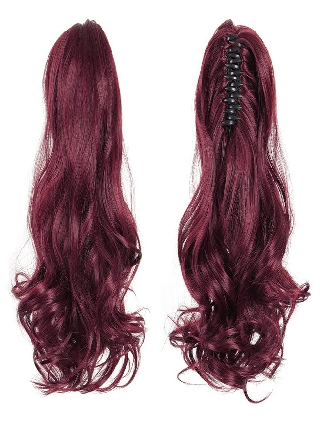 HSPJHTM Claw Ponytail Extensions,16" Red Hair Clip Ponytails Extension for Women Curly Burgundy Hair Piece Synthetic Pony Tail Wig Wavy Halloween Fluffy Daily Use - Image 2