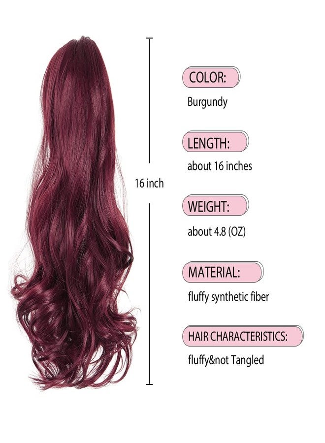 HSPJHTM Claw Ponytail Extensions,16" Red Hair Clip Ponytails Extension for Women Curly Burgundy Hair Piece Synthetic Pony Tail Wig Wavy Halloween Fluffy Daily Use - Image 3