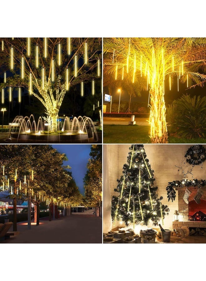سوفام الطاقة الشمسية مصابيح مطر نيزكي، 50cm 8 أنابيب 288 المصابيح مضاءة مطر ساقط مضادة للمياه، ضوء مطر ساقط، مصابيح سلسلة سقوط الثلج المتجمد لحديقة زفاف حفلة عيد زينة شجرة (أبيض) - Image 5
