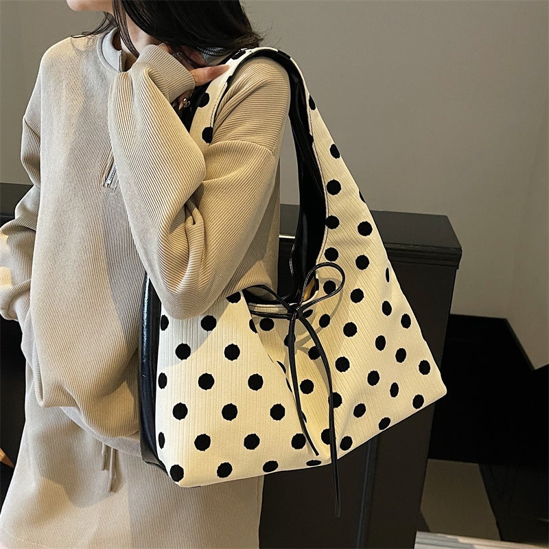 Casual Polka Dot Bow Armpit Bag For Women 2025 Fashion High-Looking Commuter Shoulder Handbag - Image 4