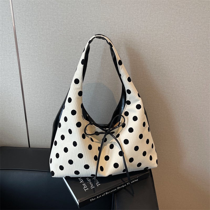 Casual Polka Dot Bow Armpit Bag For Women 2025 Fashion High-Looking Commuter Shoulder Handbag - Image 3