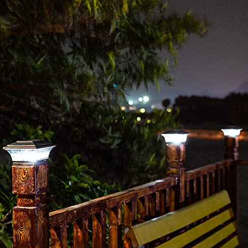 HUYIENO Solar Post Cap Lights Outdoor LED Lighting Deck Fence Cap Light Two Light Modes Warm White/Bright White Suitable for 4x4 Wooden Posts (Brushed Copper, 12pk) - Image 3