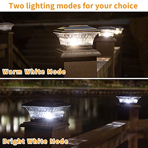 HUYIENO Solar Post Cap Lights Outdoor LED Lighting Deck Fence Cap Light Two Light Modes Warm White/Bright White Suitable for 4x4 Wooden Posts (Brushed Copper, 12pk) - Image 4