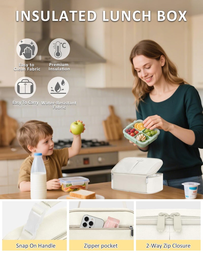 Capolo Insulated Lunch Box for Kids, Cute Thermal Lunch Bag for School, Reusable Lunch Tote for Boys and Girls, Durable Cooler Bag with Easy Grab Handle, Lightweight and Easy to Clean Meal Bag,beige - Image 5