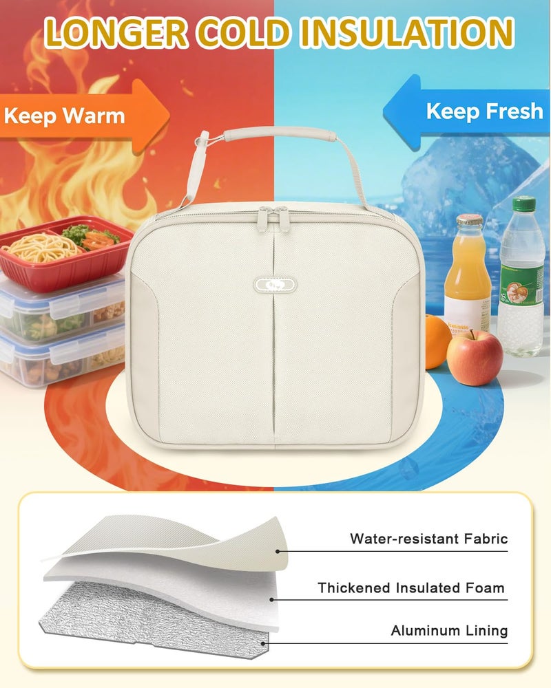 Capolo Insulated Lunch Box for Kids, Cute Thermal Lunch Bag for School, Reusable Lunch Tote for Boys and Girls, Durable Cooler Bag with Easy Grab Handle, Lightweight and Easy to Clean Meal Bag,beige - Image 3