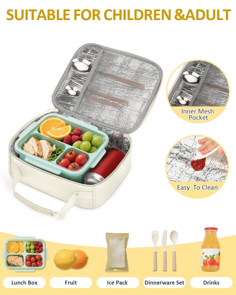 Capolo Insulated Lunch Box for Kids, Cute Thermal Lunch Bag for School, Reusable Lunch Tote for Boys and Girls, Durable Cooler Bag with Easy Grab Handle, Lightweight and Easy to Clean Meal Bag,beige - Image 4