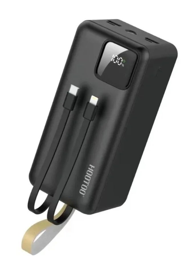 Power bank with 50000mAh capacity featuring three output ports two USB A and one USB C with Micro USB input built in dual charging cables digital display supports fast charging up to 22.5W includes LED flashlight and integrated carrying strap black color digital screen to display battery percentage black portable charger type C charger wireless charger wireless power bank compact power bank powerful power bank power bank joy wireless charger for watch power bank for smartwatch wireless charger for earbuds earbud power bank