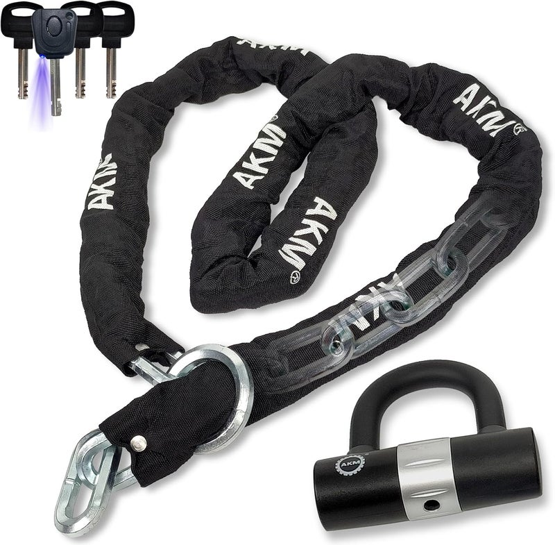 AKM Motorcycle Lock Chain Lock Anti-Theft 6.56ft/250cm Super Long Durable 12mm Thick Bike Chain Lock with 4 Keys Security 16mm U Lock,for Motorcycles,Containers,Trailers,ATV - Image 1