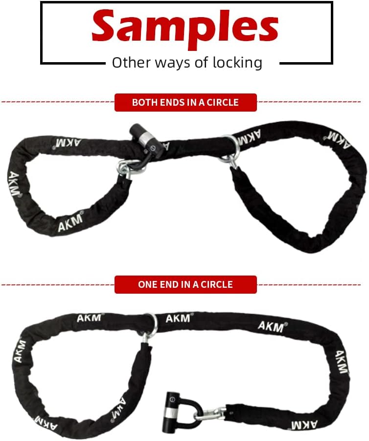 AKM Motorcycle Lock Chain Lock Anti-Theft 6.56ft/250cm Super Long Durable 12mm Thick Bike Chain Lock with 4 Keys Security 16mm U Lock,for Motorcycles,Containers,Trailers,ATV - Image 5