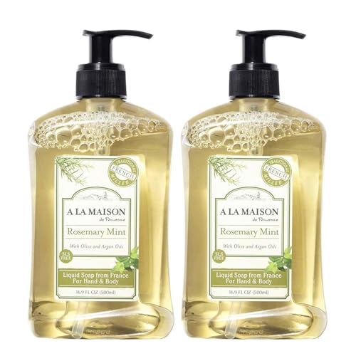 A LA MAISON French Liquid Hand Soap Rosemary Mint  Natural Hand Wash Made with Essential Oils  Biodegradable PlantBased Vegan CrueltyFree Alcohol  Paraben Free 169 oz 2 Pack