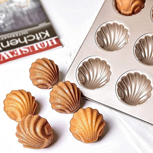 Zeinwap Stainless Steel Cake Mould Muffin 6-Cavity Madeleines Cake Baking Pans Tray Shell Shaped Mold Nonstick (1Pc,Gold) (Shell Shape Round) - Image 2