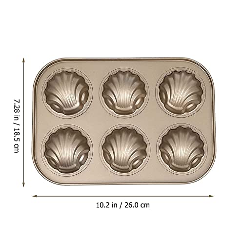 Zeinwap Stainless Steel Cake Mould Muffin 6-Cavity Madeleines Cake Baking Pans Tray Shell Shaped Mold Nonstick (1Pc,Gold) (Shell Shape Round) - Image 3