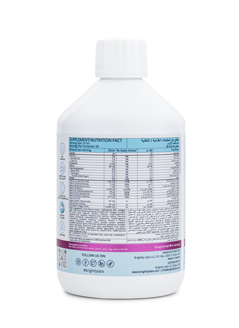 Liquid Marine Collagen, Hydrolyzed Collagen Peptides + Vitamin C, Hyaluronic Acid, 10G Collagen Per Serving, Perfectly Ripe Berries, Sugar Free, 500Ml, 16.9Oz