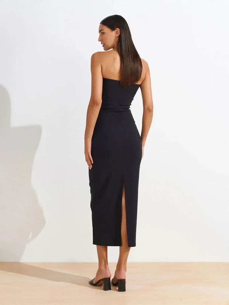 ديلفين Dilvin Strapless Bodycon Midi Dress With Slit