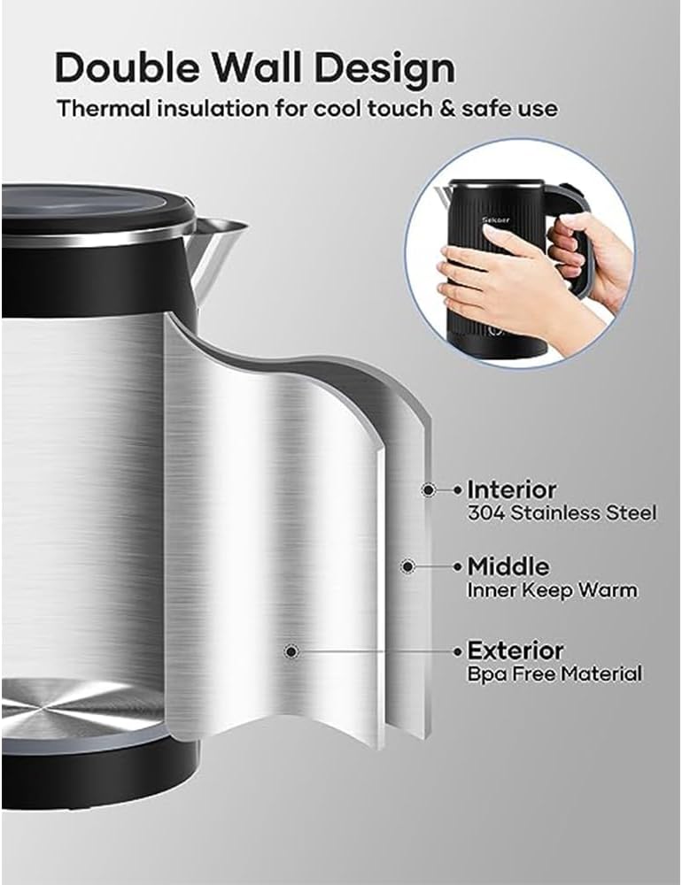 Tazweeq 0.8L Electric Kettle, 600w Low Power Mini Portable Tea Kettle, Double Wall Travel Hot Water Boiler, Auto Shut-off & Boil-Dry Protection - Image 5